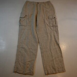 Caribbean 36x32 Khaki 100% Linen Drawstring Relaxed Cargo Beach Wedding Pants